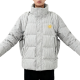 Gray Striped Stand-Collar Puffer Jacket With Sun Embroidery