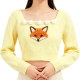 Yellow Square-Neck Crop Sweater With Fox Embroidery & Pom-Pom Trim