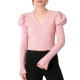Pink Argyle Knit Crop Sweater With Puff Shoulders