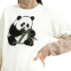 Cream Oversized Sweater With Panda & Bamboo Knit Pattern