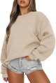 Women Crew Neck Sweatshirts Drop Shoulder Oversized Sweatshirts Long Sleeve Casual Loose Pullover Cozy Sweater